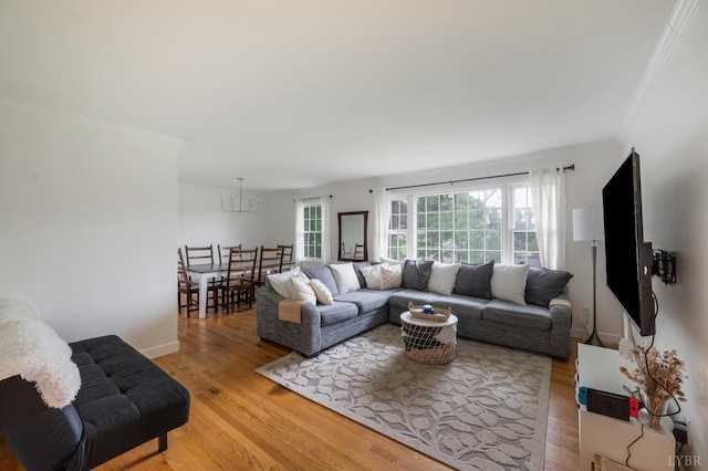 6012 Rhonda Rd, Lynchburg, VA 24502 - living room with light wood-type flooring, crown molding, and a chandelier