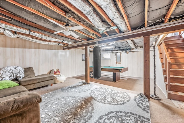 2523 Clarks Rd, Rustburg, VA 24588 - finished basement featuring stairs, electric panel, and billiards