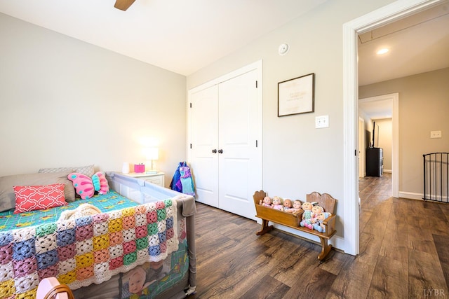1480 Pilgrim Rd, Goode, VA 24556 - bedroom featuring attic access, dark wood-style floors, a closet, baseboards, and recessed lighting