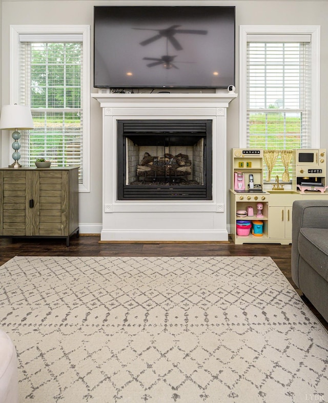 1480 Pilgrim Rd, Goode, VA 24556 - living area featuring dark wood finished floors, baseboards, and a fireplace