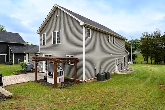 1480 Pilgrim Rd, Goode, VA 24556 - rear view of house with a pergola, a patio, a yard, and central air condition unit