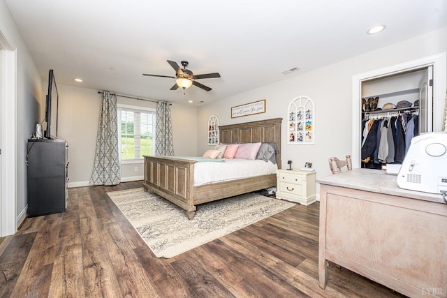 1480 Pilgrim Rd, Goode, VA 24556 - bedroom featuring dark wood finished floors, baseboards, recessed lighting, and ceiling fan