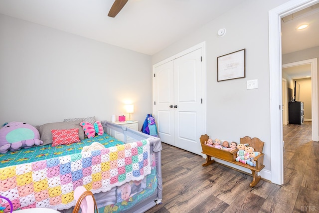 1480 Pilgrim Rd, Goode, VA 24556 - bedroom with wood finished floors, a closet, and a ceiling fan