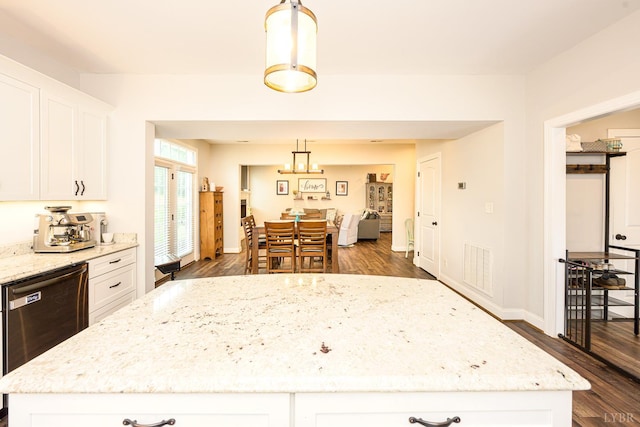 1480 Pilgrim Rd, Goode, VA 24556 - kitchen featuring a kitchen island, stainless steel dishwasher, dark wood finished floors, and white cabinetry