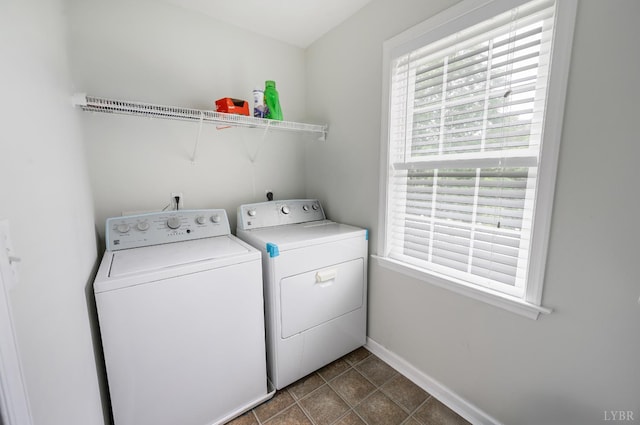 1053 Hupps Hill Ln, Forest, VA 24551 - washroom with separate washer and dryer, baseboards, and dark tile patterned flooring