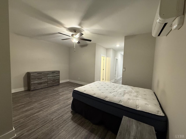 49 Cuddington Ln, Lynchburg, VA 24501 - bedroom featuring a wall mounted AC, dark wood-type flooring, baseboards, and a ceiling fan