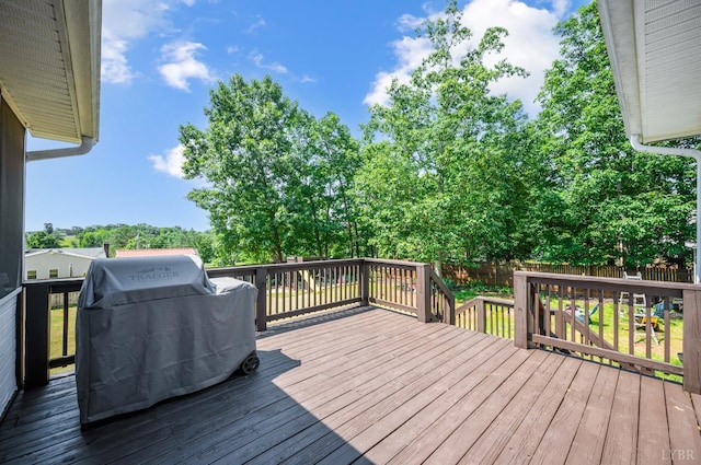 343 Soybean Dr, Appomattox, VA 24522 - wooden deck featuring a grill and a fenced backyard