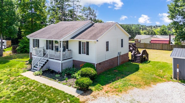 343 Soybean Dr, Appomattox, VA 24522 - view of front of house featuring stairway, a porch, and a shingled roof