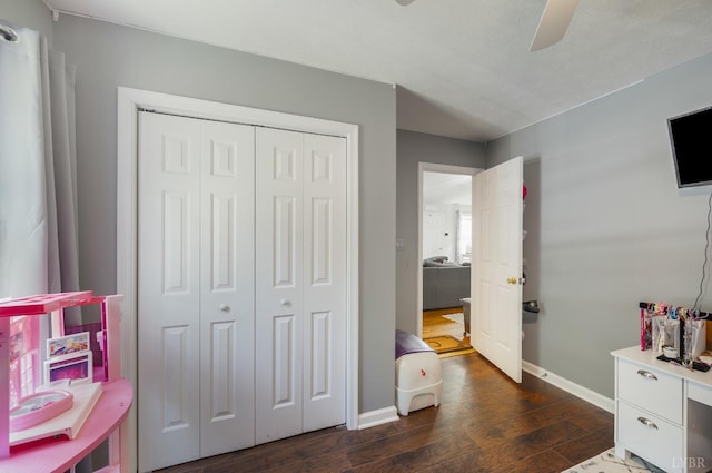 343 Soybean Dr, Appomattox, VA 24522 - game room featuring dark wood finished floors, baseboards, and ceiling fan