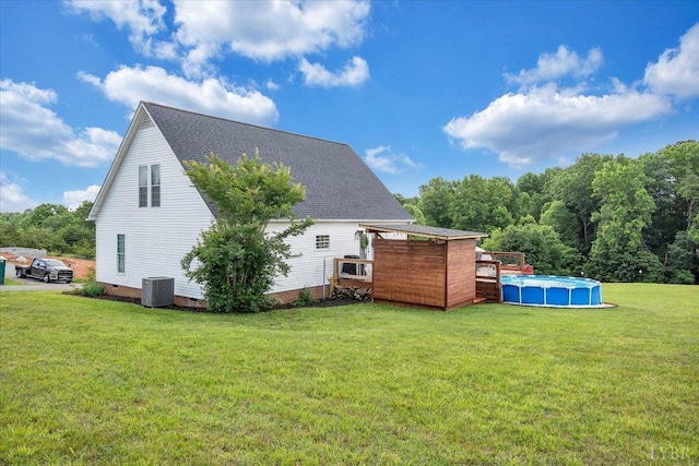 1028 Park Mountain Ter, Huddleston, VA 24104 - rear view of house featuring cooling unit, crawl space, a yard, a deck, and an outdoor pool