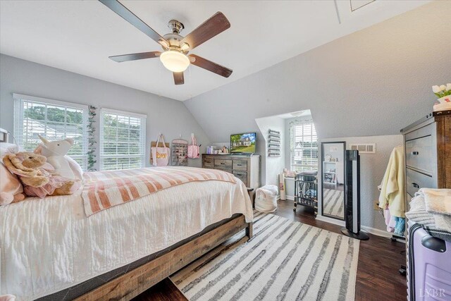 1028 Park Mountain Ter, Huddleston, VA 24104 - bedroom featuring wood finished floors, vaulted ceiling, baseboards, and ceiling fan