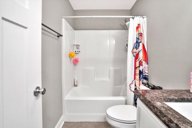 238 Ridgeline Dr, Concord, VA 24538 - full bathroom with vanity, shower / bathtub combination with curtain, toilet, tile patterned flooring, and baseboards