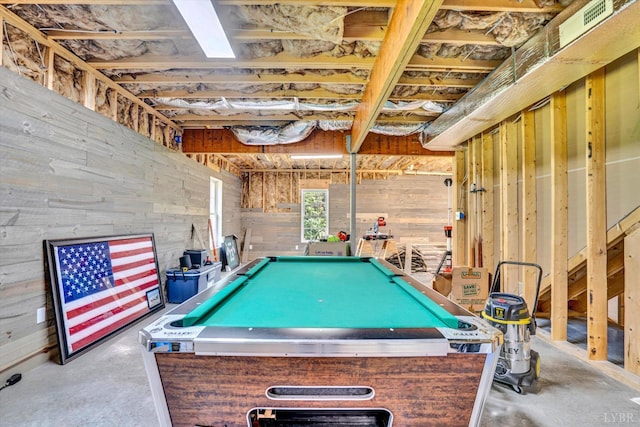 238 Ridgeline Dr, Concord, VA 24538 - playroom featuring concrete flooring, pool table, and wooden walls