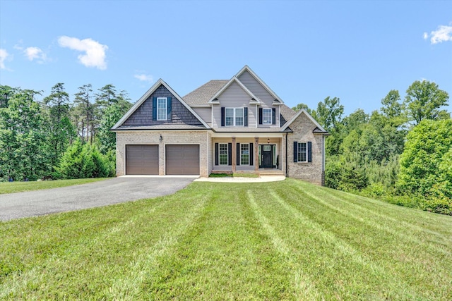 238 Ridgeline Dr, Concord, VA 24538 - craftsman-style home with asphalt driveway, a front lawn, a porch, and brick siding
