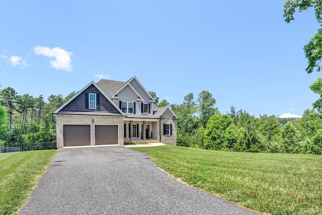 238 Ridgeline Dr, Concord, VA 24538 - view of front of house featuring asphalt driveway, a porch, brick siding, and a garage