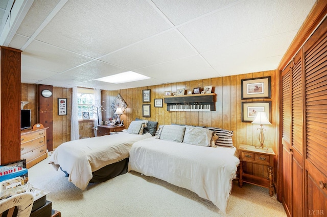 1129 Croft Ln, Bedford, VA 24523 - bedroom featuring wooden walls, light colored carpet, and a closet