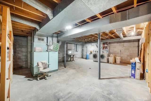 1129 Croft Ln, Bedford, VA 24523 - unfinished basement featuring washing machine and clothes dryer and heating unit