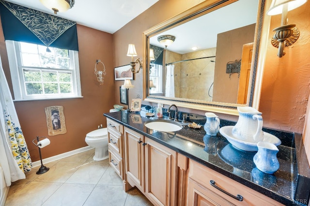 1129 Croft Ln, Bedford, VA 24523 - full bath with toilet, vanity, tile patterned flooring, a shower with curtain, and baseboards