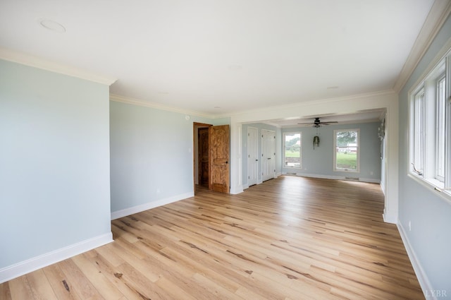 7845 Bear Creek Rd, Gladys, VA 24554 - empty room featuring light wood finished floors, ornamental molding, and a ceiling fan