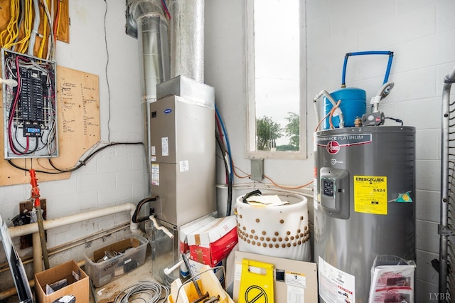 7845 Bear Creek Rd, Gladys, VA 24554 - utility room with water heater and electric panel