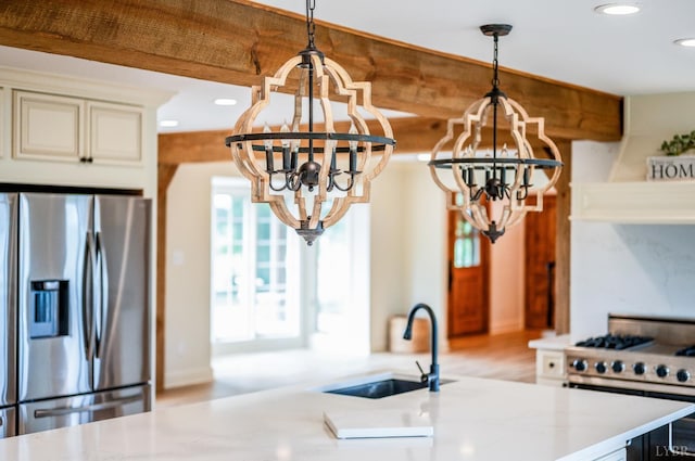 7845 Bear Creek Rd, Gladys, VA 24554 - kitchen with appliances with stainless steel finishes, a chandelier, recessed lighting, and hanging light fixtures