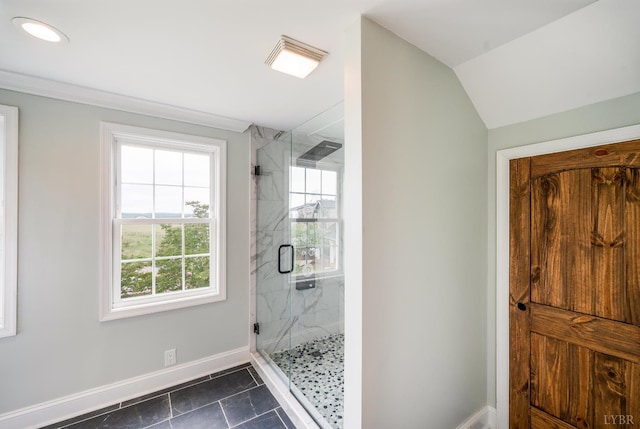 7845 Bear Creek Rd, Gladys, VA 24554 - bathroom featuring a marble finish shower and tile patterned floors