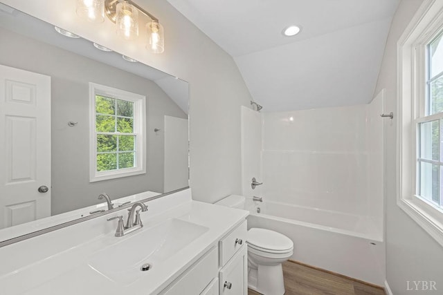 419 Wadsworth St, Lynchburg, VA 24501 - bathroom with vanity, shower / bathtub combination, wood finished floors, and lofted ceiling