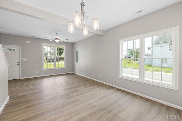419 Wadsworth St, Lynchburg, VA 24501 - spare room with wood finished floors, a chandelier, and a ceiling fan