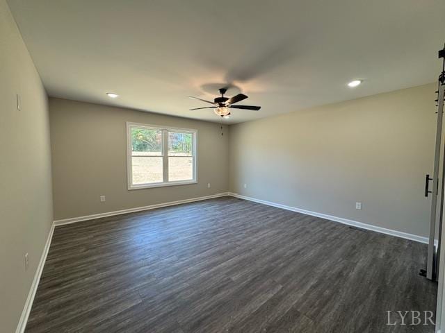 2350 Spring Grove Rd, Spout Spring, VA 24593 - empty room with a ceiling fan, baseboards, dark wood finished floors, and recessed lighting