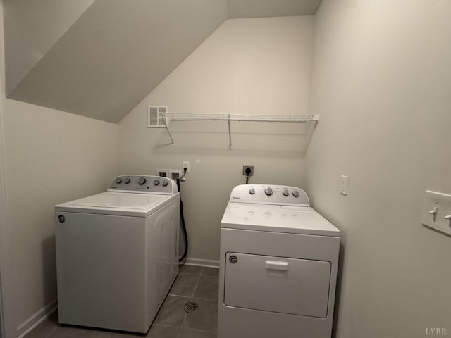 1049 Old Trail Rd, Forest, VA 24551 - laundry room featuring independent washer and dryer, dark tile patterned flooring, and baseboards