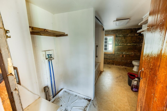 1807 Wheats Valley Rd, Bedford, VA 24532 - full bathroom with toilet, tub / shower combination, and wooden walls