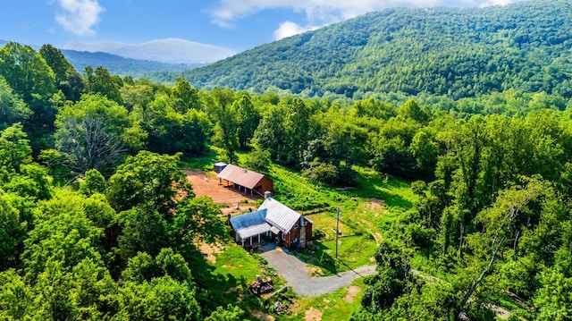 1807 Wheats Valley Rd, Bedford, VA 24532 - aerial view of property and surrounding area featuring a forest and a mountain backdrop