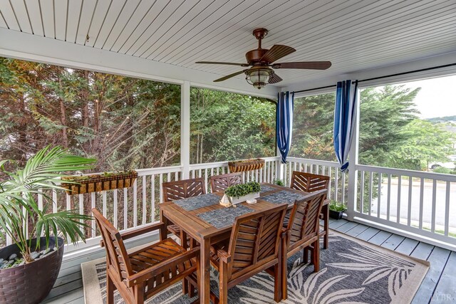 1013 Cobblestone Ln, Forest, VA 24551 - wooden deck featuring ceiling fan and outdoor dining area