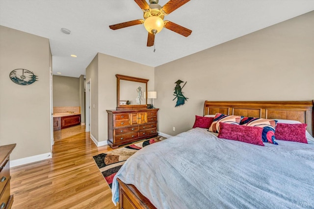 1066 Siesta Key Ct, Moneta, VA 24121 - bedroom featuring light wood-style floors, baseboards, a ceiling fan, ensuite bath, and recessed lighting