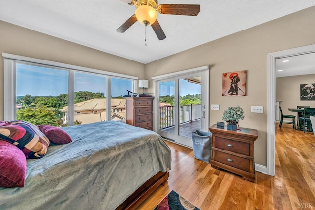 1066 Siesta Key Ct, Moneta, VA 24121 - bedroom featuring access to exterior, light wood-style floors, ceiling fan, baseboards, and recessed lighting