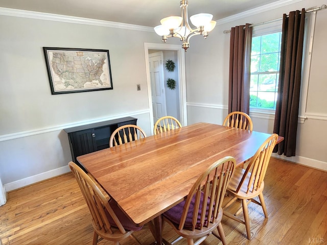 610 Dumas St, Lynchburg, VA 24502 - dining space featuring a chandelier, light wood-style floors, ornamental molding, and baseboards