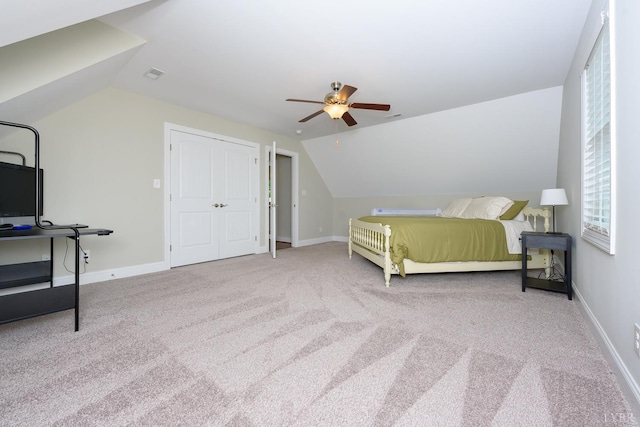 1032 Wiggington Rd, Lynchburg, VA 24502 - carpeted bedroom with vaulted ceiling and ceiling fan