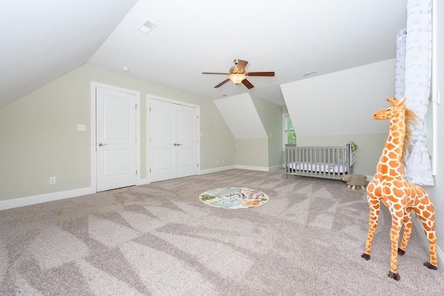 1032 Wiggington Rd, Lynchburg, VA 24502 - rec room featuring vaulted ceiling, carpet floors, and ceiling fan
