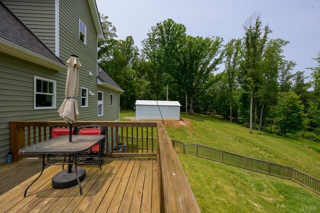 1032 Wiggington Rd, Lynchburg, VA 24502 - wooden terrace featuring outdoor dining space and an outdoor structure