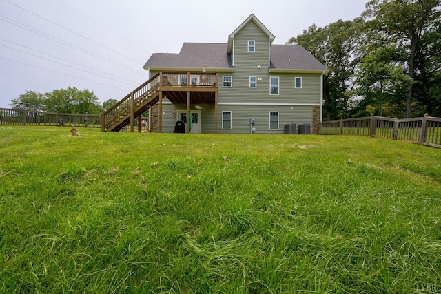 1032 Wiggington Rd, Lynchburg, VA 24502 - rear view of house featuring stairs, a deck, a fenced backyard, and roof with shingles