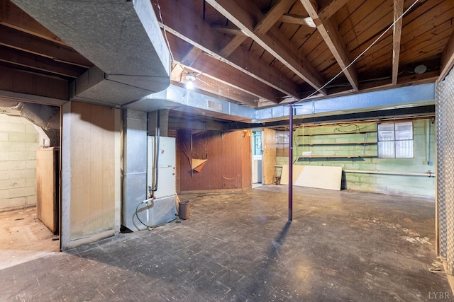 1094 Pigeon Run Rd, Gladys, VA 24554 - below grade area with heating unit and concrete block wall