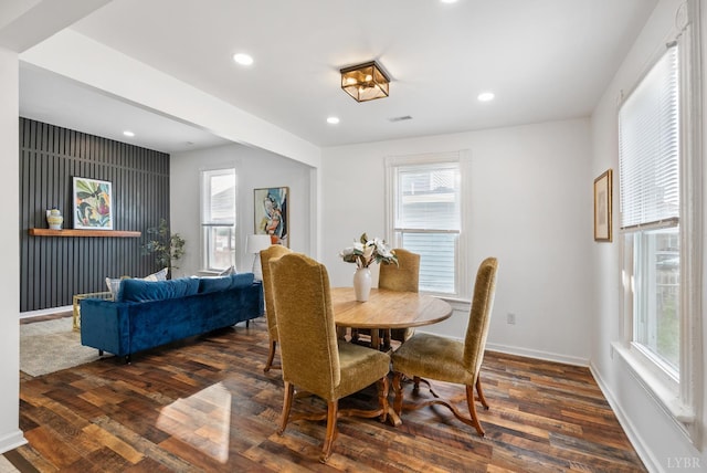 1004 Buchanan, Lynchburg, VA 24501 - dining room featuring dark wood-style floors, recessed lighting, and baseboards