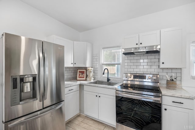 1004 Buchanan, Lynchburg, VA 24501 - kitchen with appliances with stainless steel finishes, under cabinet range hood, a sink, and white cabinetry