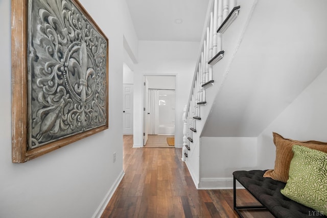 1004 Buchanan, Lynchburg, VA 24501 - hall featuring wood-type flooring, stairs, and baseboards