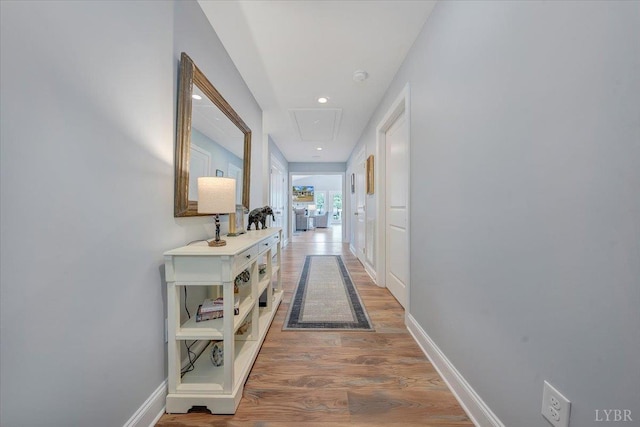 1620 Stripers Cove Rd, Goodview, VA 24095 - corridor featuring attic access, light wood-style floors, baseboards, and recessed lighting