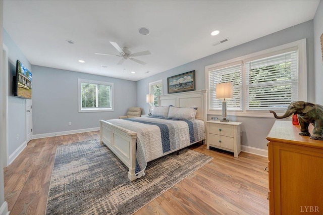 1620 Stripers Cove Rd, Goodview, VA 24095 - bedroom with baseboards, light wood-style floors, a ceiling fan, and recessed lighting