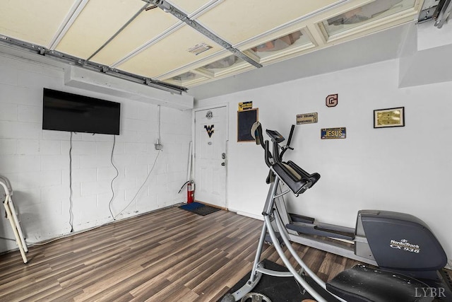 4710 Hummingbird Ln, Concord, VA 24538 - workout area featuring dark wood finished floors and a garage