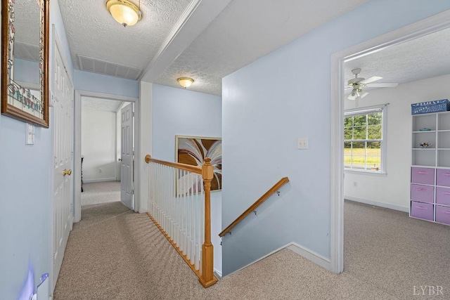 4710 Hummingbird Ln, Concord, VA 24538 - corridor with an upstairs landing, a textured ceiling, carpet, and baseboards
