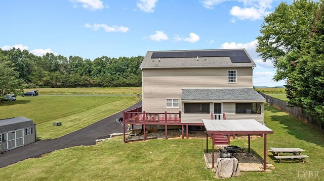 4710 Hummingbird Ln, Concord, VA 24538 - rear view of property featuring a wooden deck and roof mounted solar panels