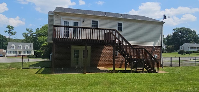 511 Bent Oak Ct, Lynchburg, VA 24502 - back of house with a wooden deck, stairs, french doors, and brick siding